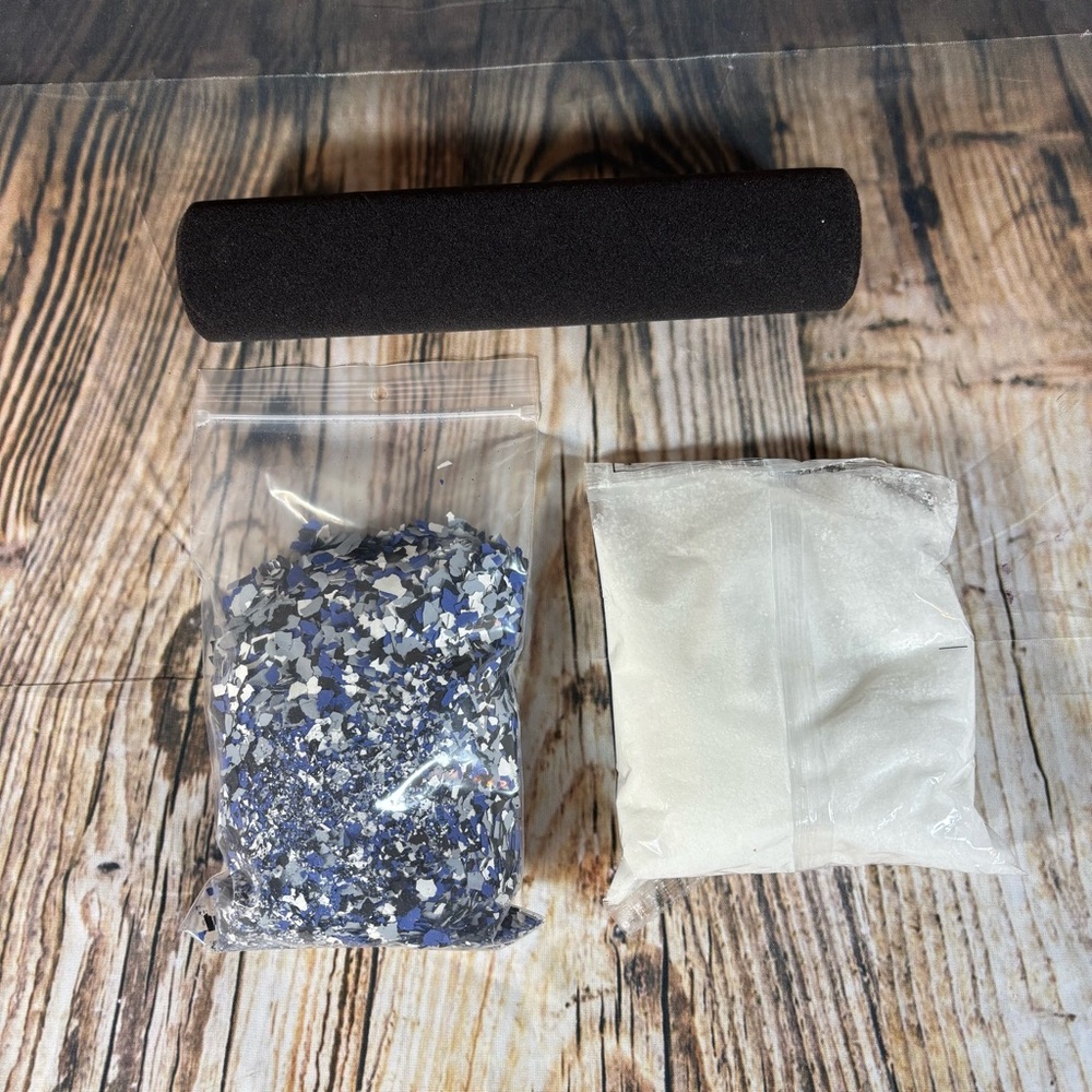 Rust-Oleum Garage Floor Concrete Etch Black White Blue Flake Chips Roller Epoxy